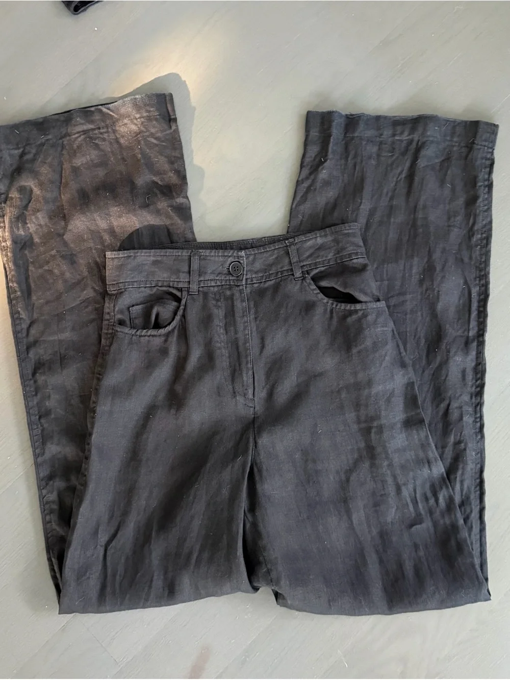 Zara Black Wide-Leg Linen-Blend Pants XS